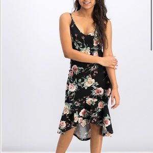 Aqua black floral strap dress